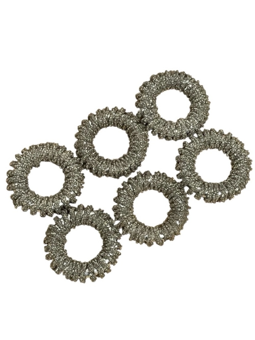 Glass Beaded Sparkly Silver Napkin Rings Holiday Special Occasion Party Set of 6